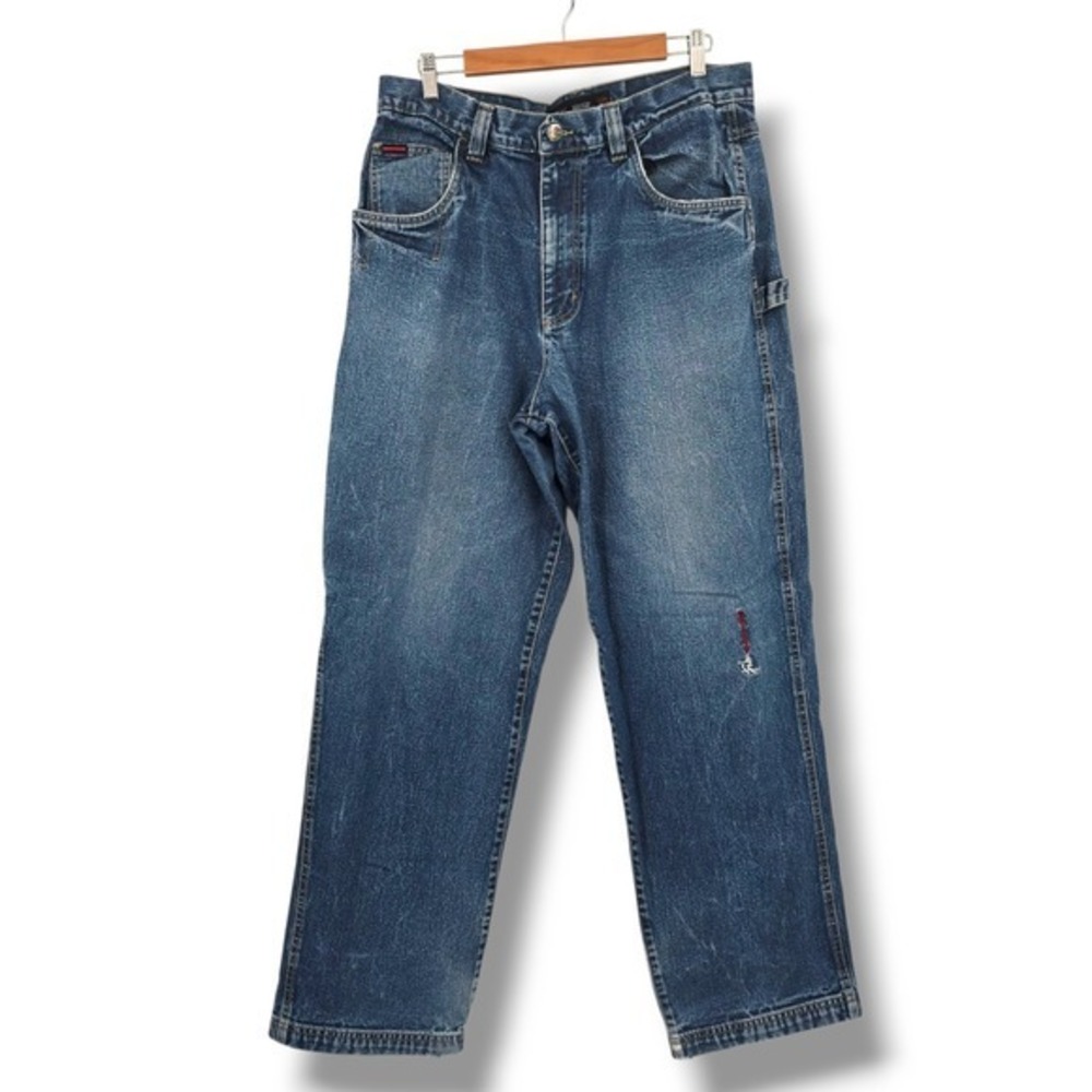 Vintage Fubu Carpenter Jeans Baggy Fit Denim Utility Pockets Blue‎ Mens W36 XL34